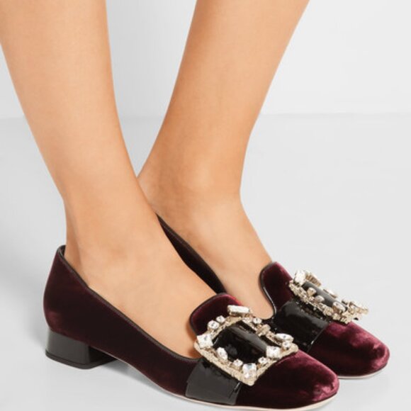 MIU MIU Jeweled Embellished Black Velvet Loafers Slip Ons Patent Pumps 39 - Picture 2 of 11